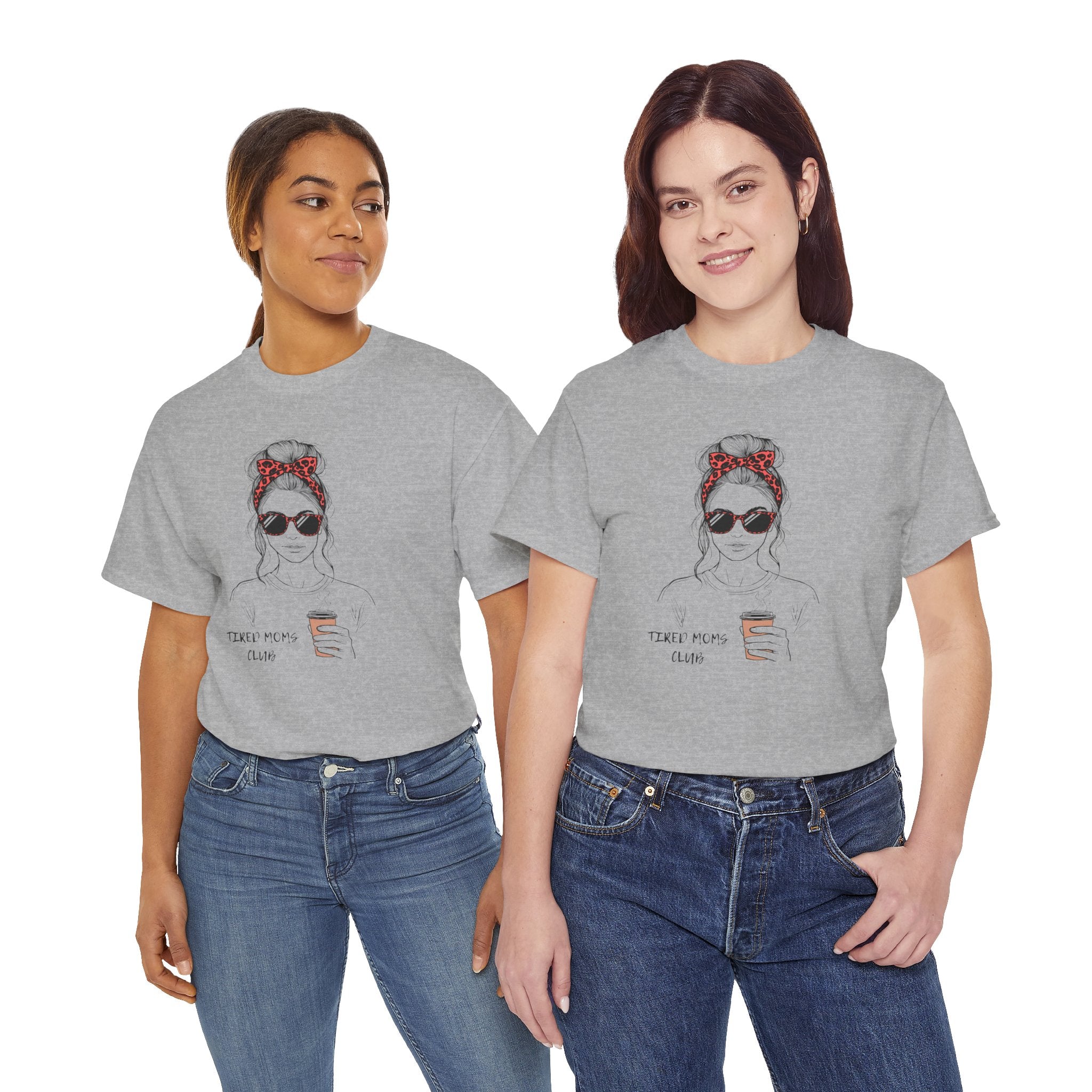 Tired MOM T-Shirt | Mom Hair Bandana Sunglasses Coffee Tee