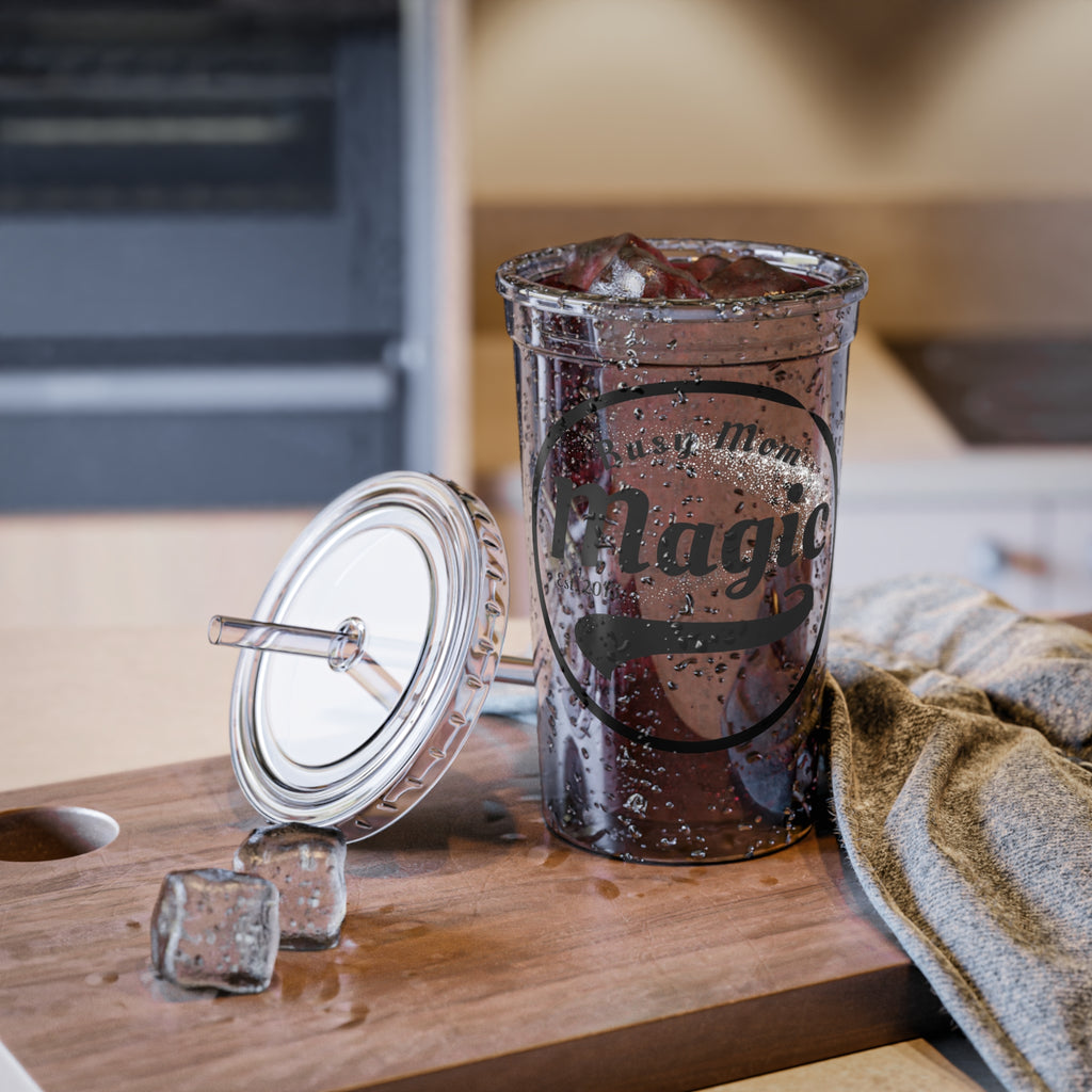 Busy Mom Magic Acrylic Tumbler – Clear Travel Cup with Straw