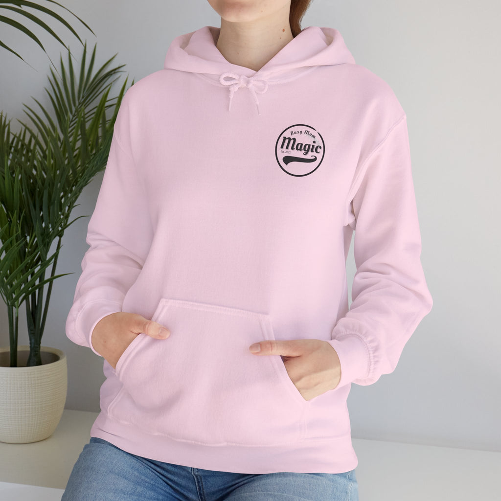 Magic Logo Hoodie | Vintage Circle Badge, 'Busy Mom' Script