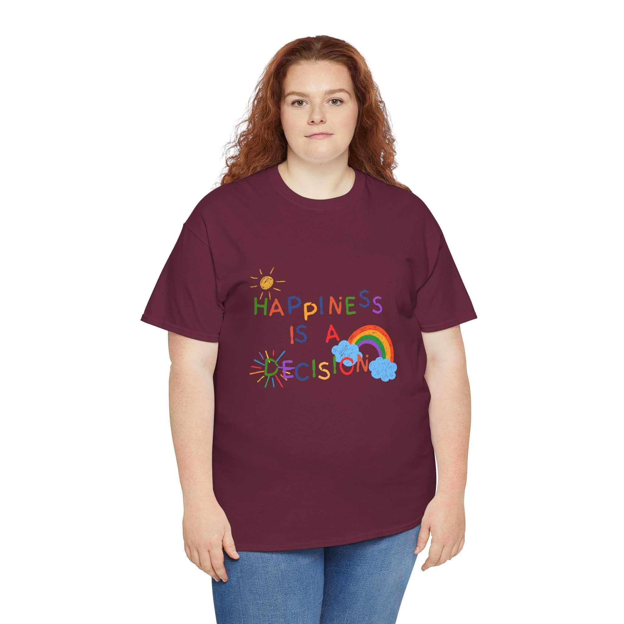 Happiness Is A Decision T-Shirt | Rainbow Handdrawn Positive Quote Tee