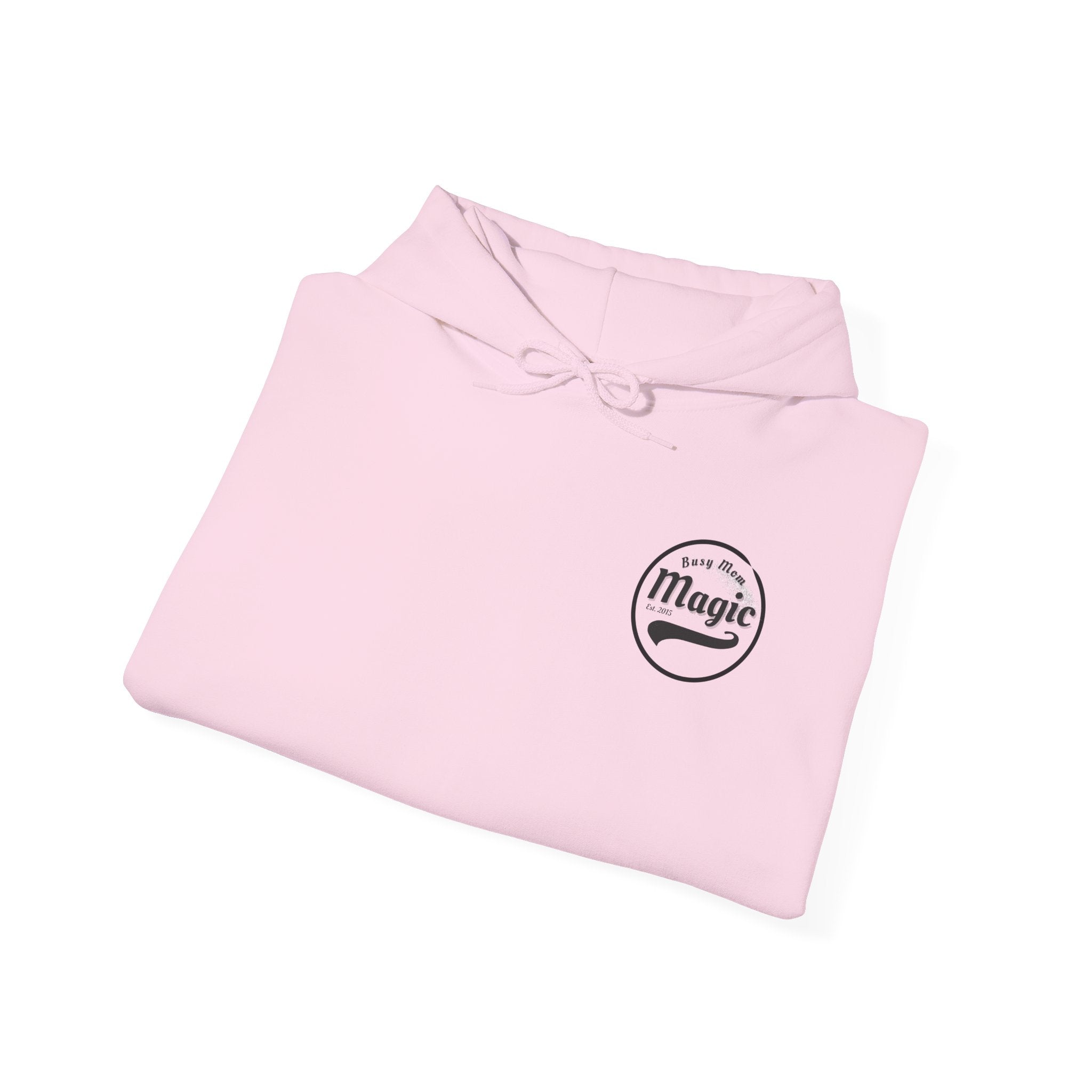 Magic Logo Hoodie | Vintage Circle Badge, 'Busy Mom' Script