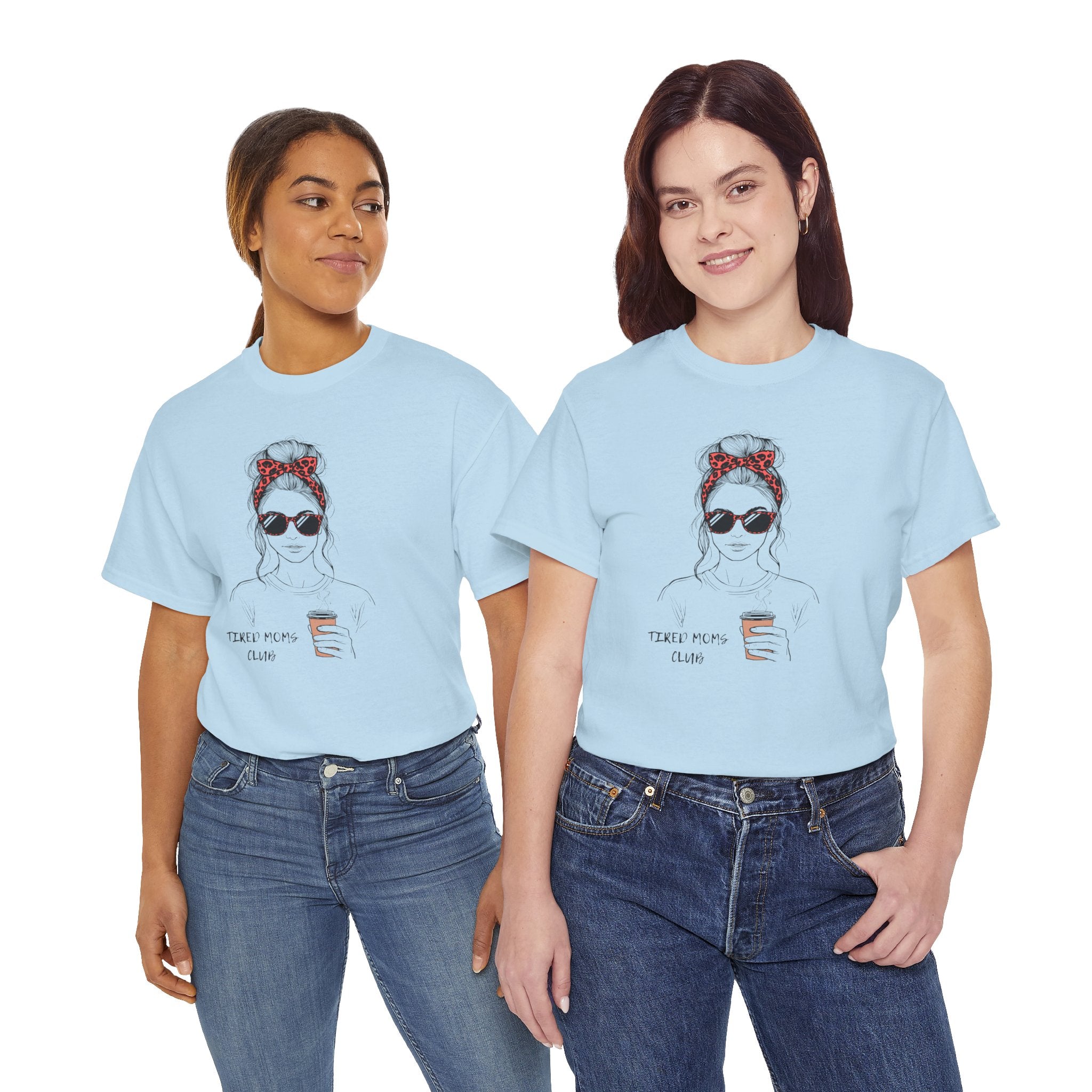 Tired MOM T-Shirt | Mom Hair Bandana Sunglasses Coffee Tee