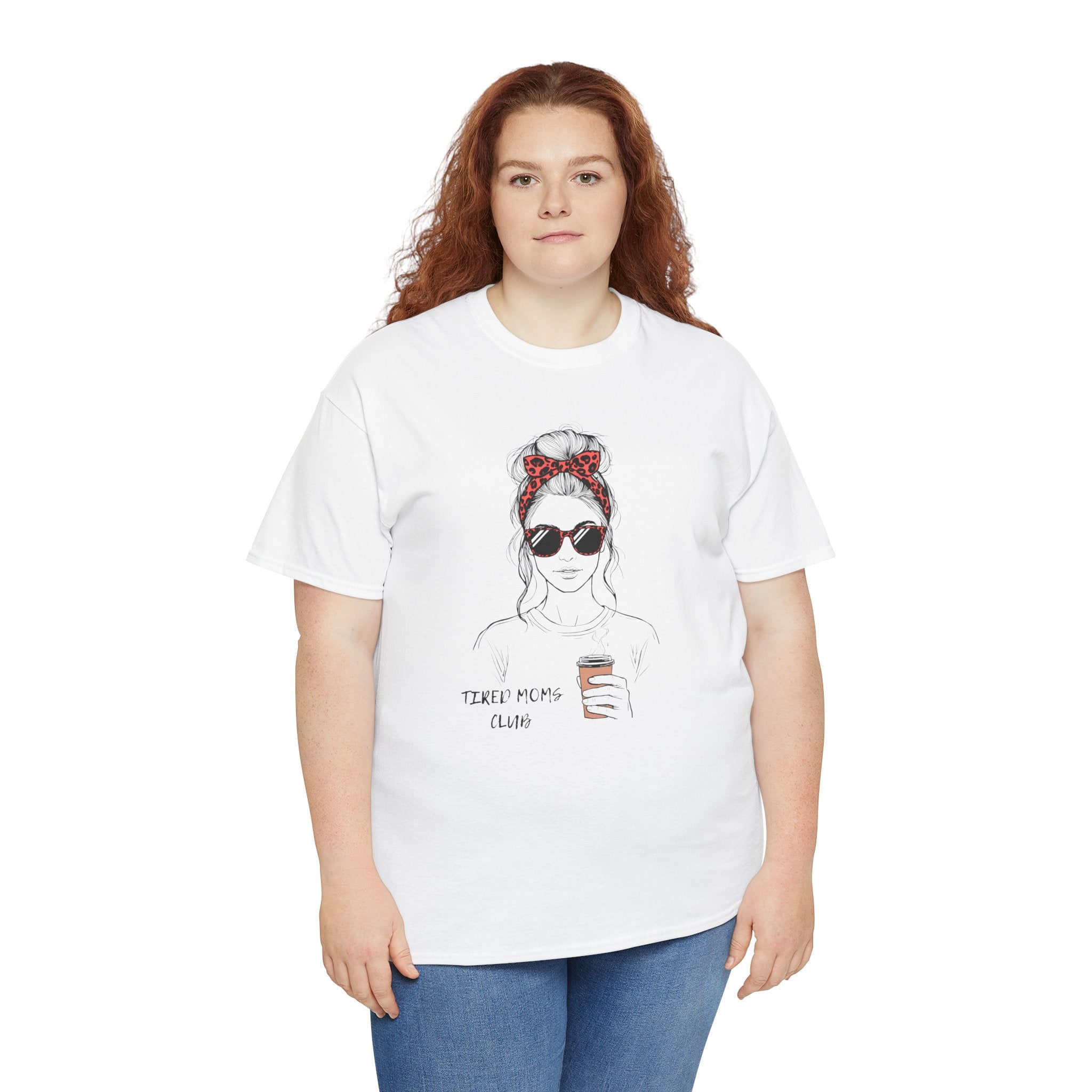 Tired MOM T-Shirt | Mom Hair Bandana Sunglasses Coffee Tee