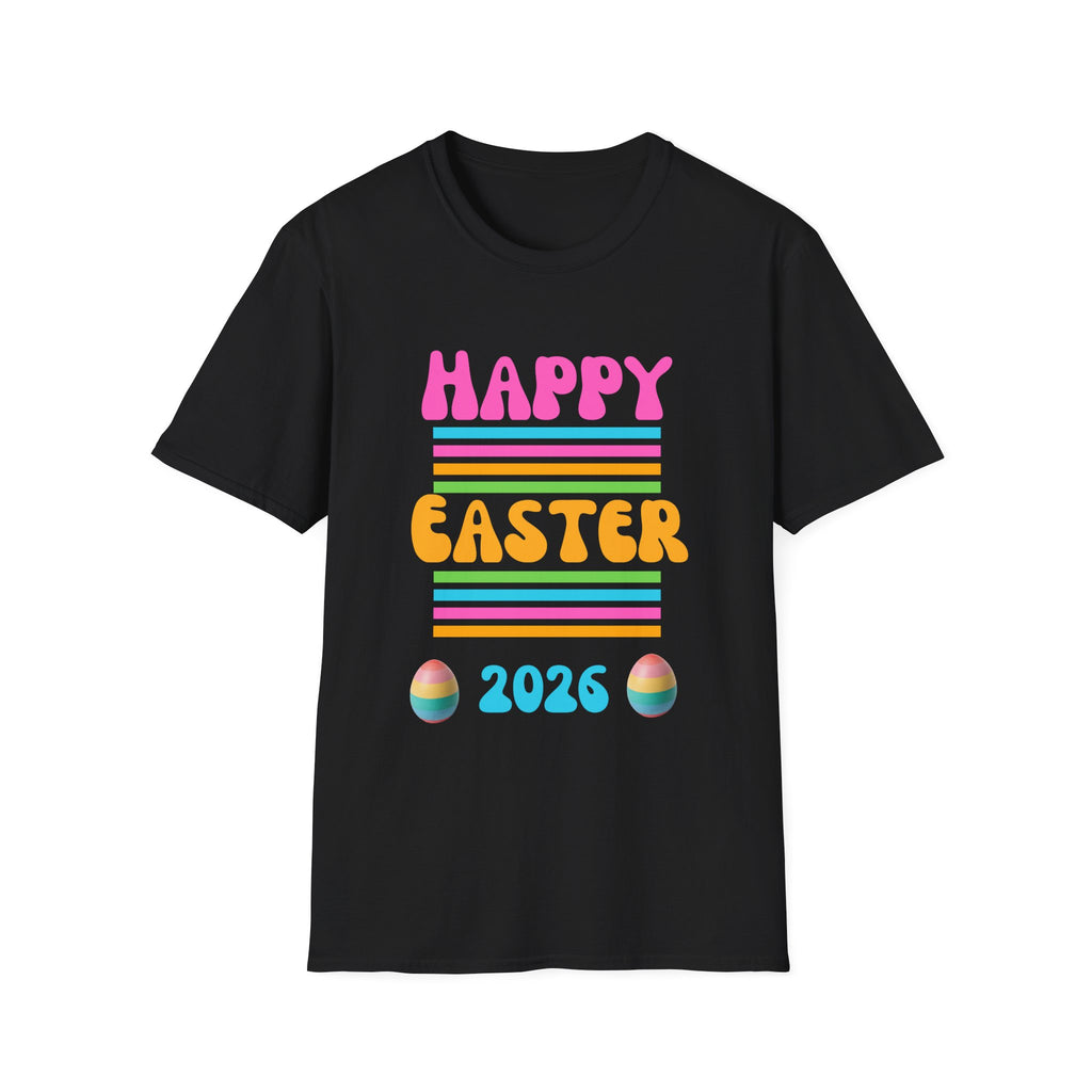 Happy Easter 2026 T-Shirt | Pastel Stripes, Easter Eggs