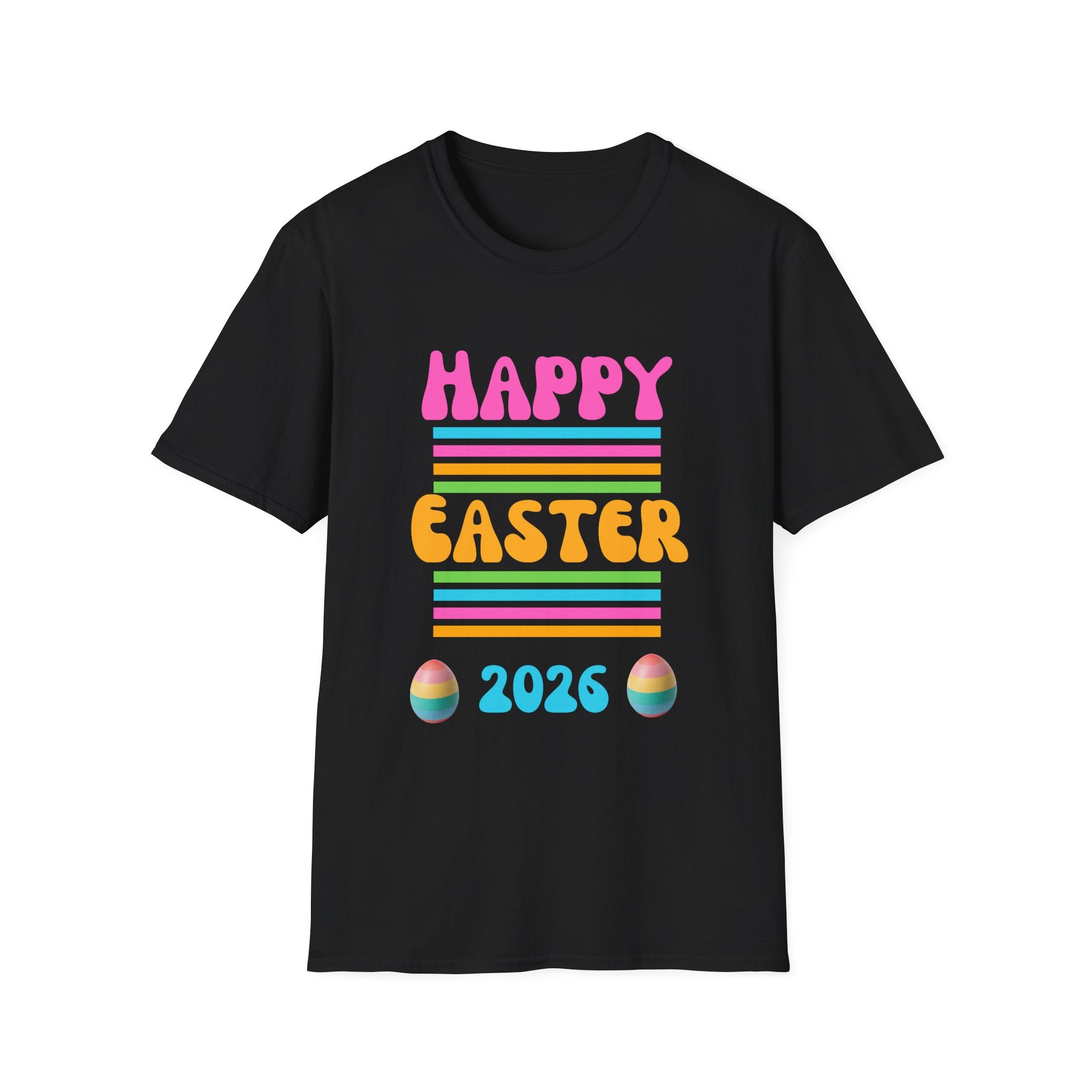 Happy Easter 2026 T-Shirt | Pastel Stripes, Easter Eggs
