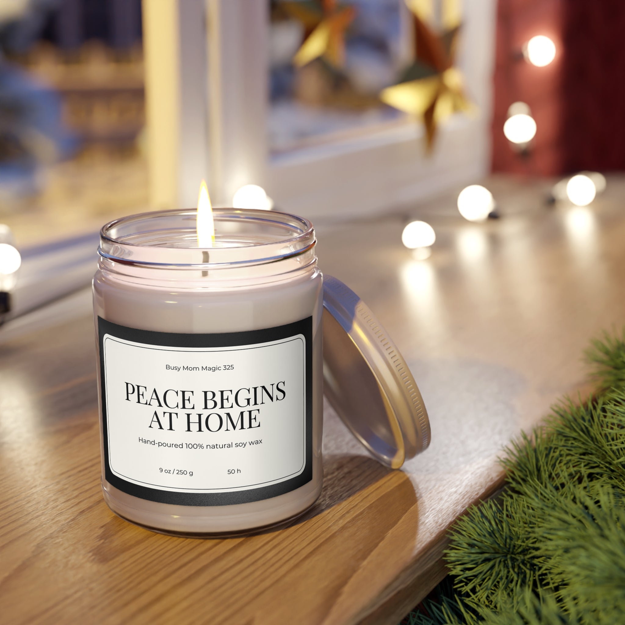 Soy Candle — "Peace Begins At Home" 9oz Scented Jar