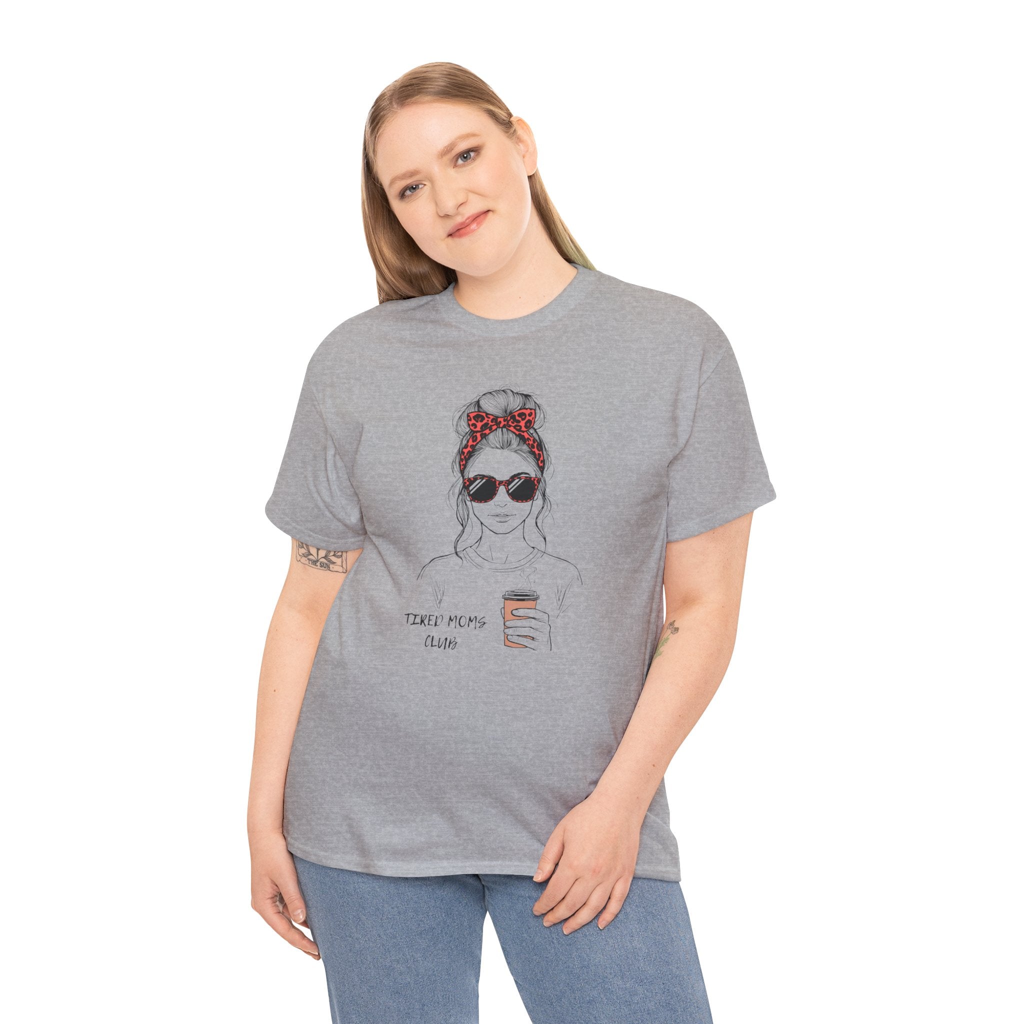 Tired MOM T-Shirt | Mom Hair Bandana Sunglasses Coffee Tee