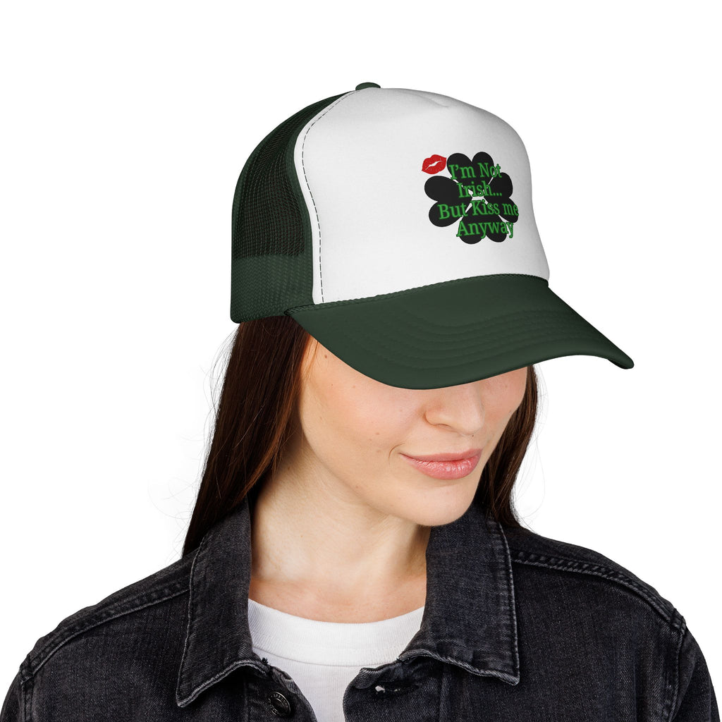 Trucker Cap — “I’m Not Irish… But Kiss Me Anyway” Shamrock St. Patrick’s Hat