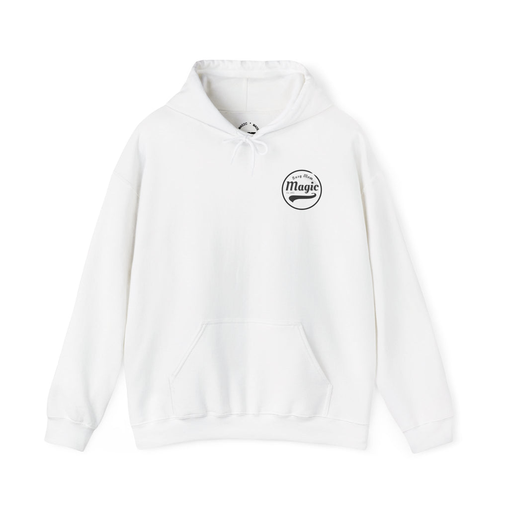 Magic Logo Hoodie | Vintage Circle Badge, 'Busy Mom' Script