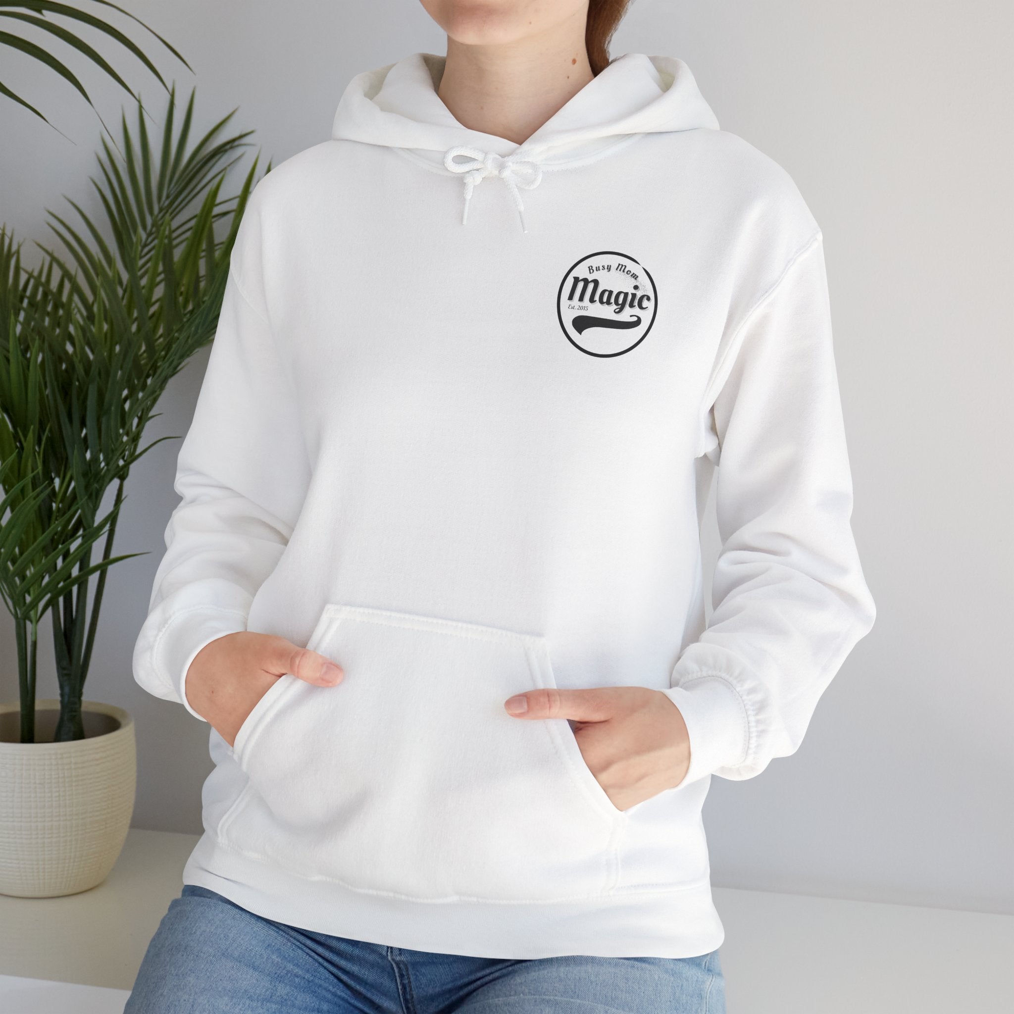 Magic Logo Hoodie | Vintage Circle Badge, 'Busy Mom' Script