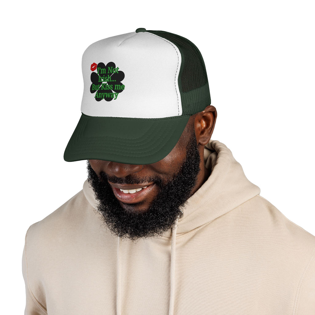 Trucker Cap — “I’m Not Irish… But Kiss Me Anyway” Shamrock St. Patrick’s Hat