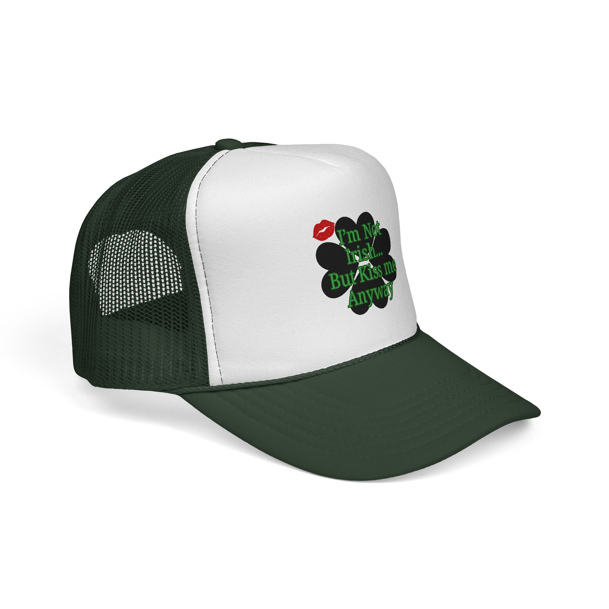 Trucker Cap — “I’m Not Irish… But Kiss Me Anyway” Shamrock St. Patrick’s Hat