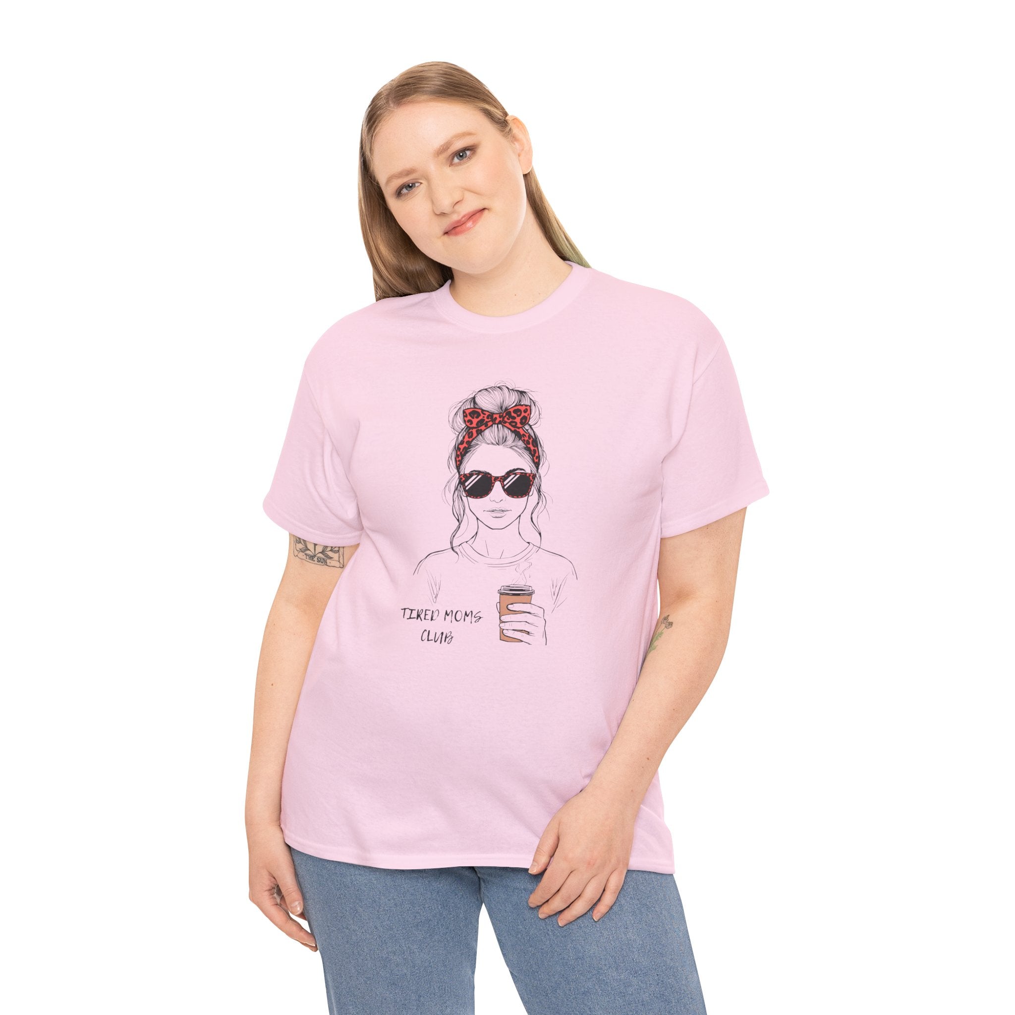 Tired MOM T-Shirt | Mom Hair Bandana Sunglasses Coffee Tee
