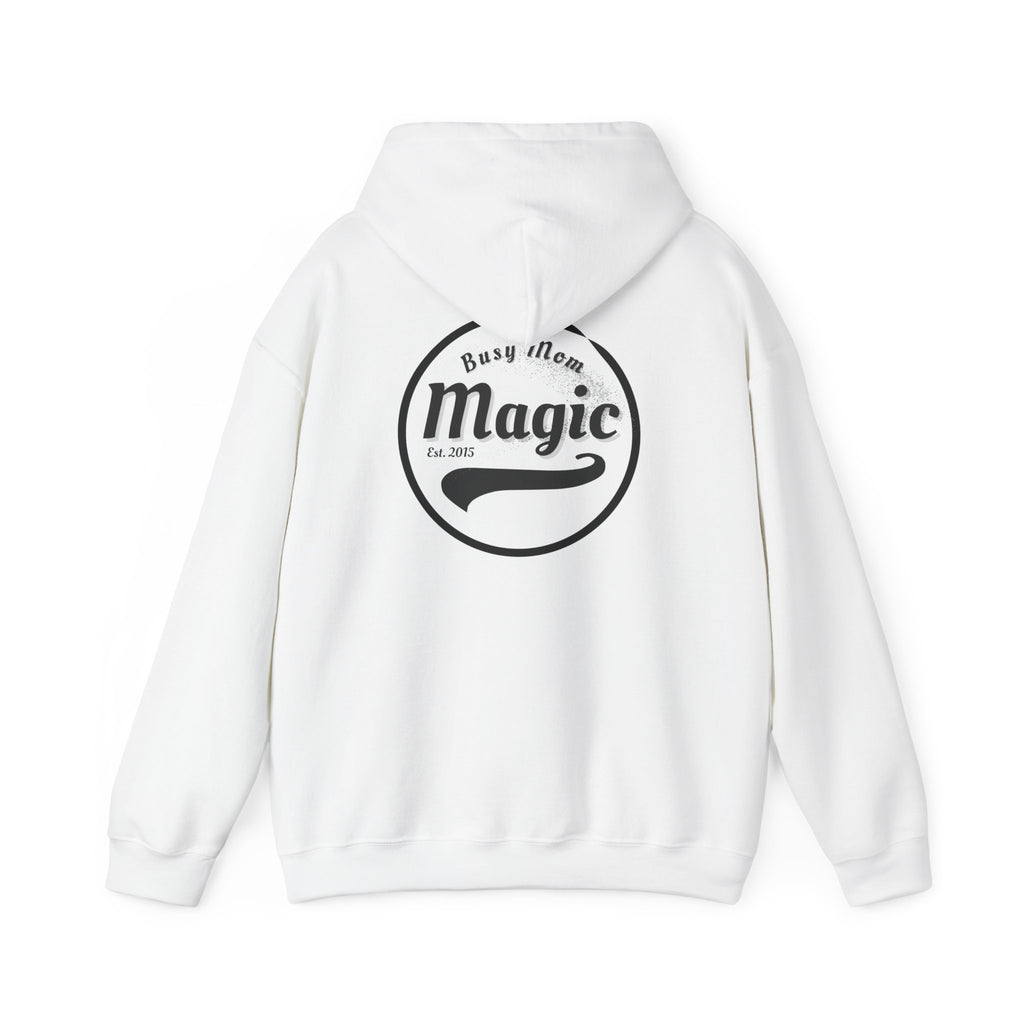 Magic Logo Hoodie | Vintage Circle Badge, 'Busy Mom' Script