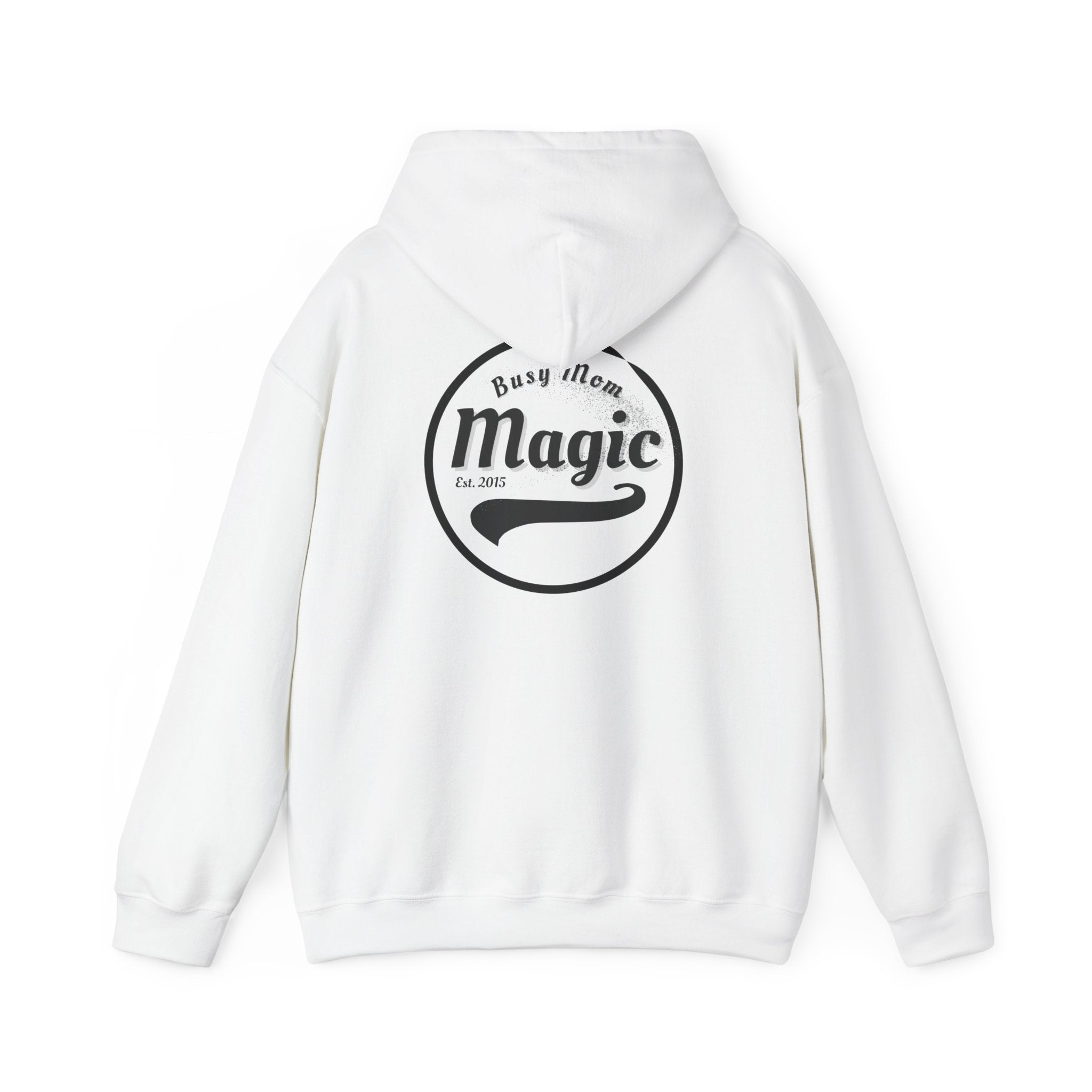 Magic Logo Hoodie | Vintage Circle Badge, 'Busy Mom' Script
