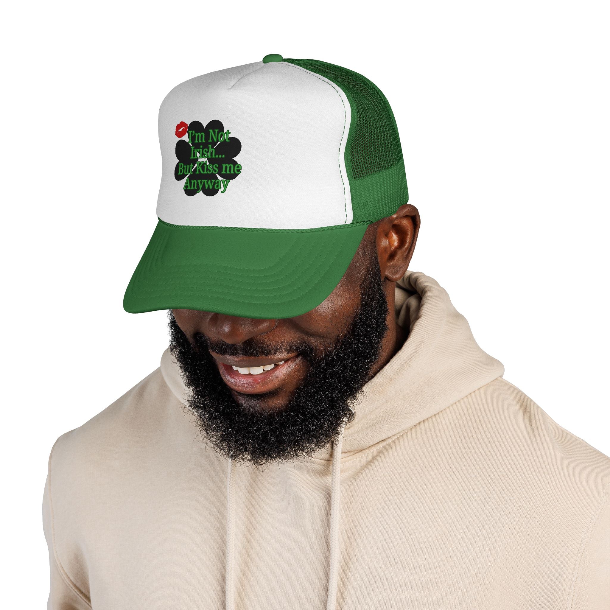 Trucker Cap — “I’m Not Irish… But Kiss Me Anyway” Shamrock St. Patrick’s Hat