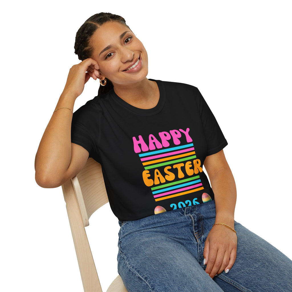 Happy Easter 2026 T-Shirt | Pastel Stripes, Easter Eggs