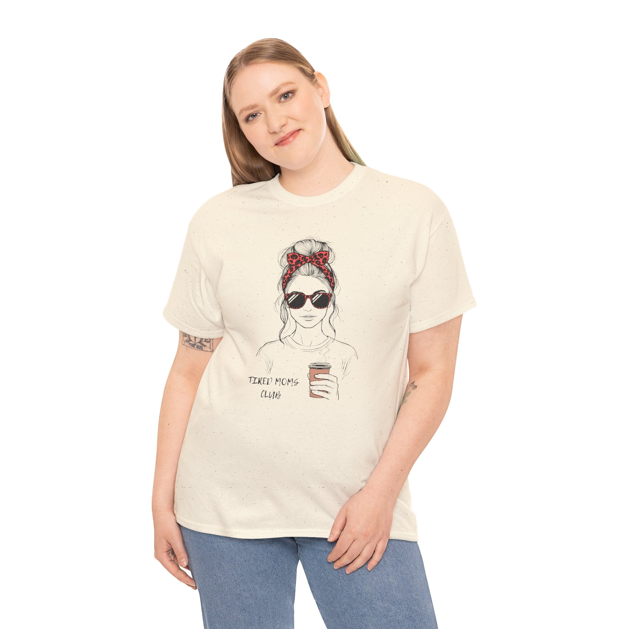 Tired MOM T-Shirt | Mom Hair Bandana Sunglasses Coffee Tee