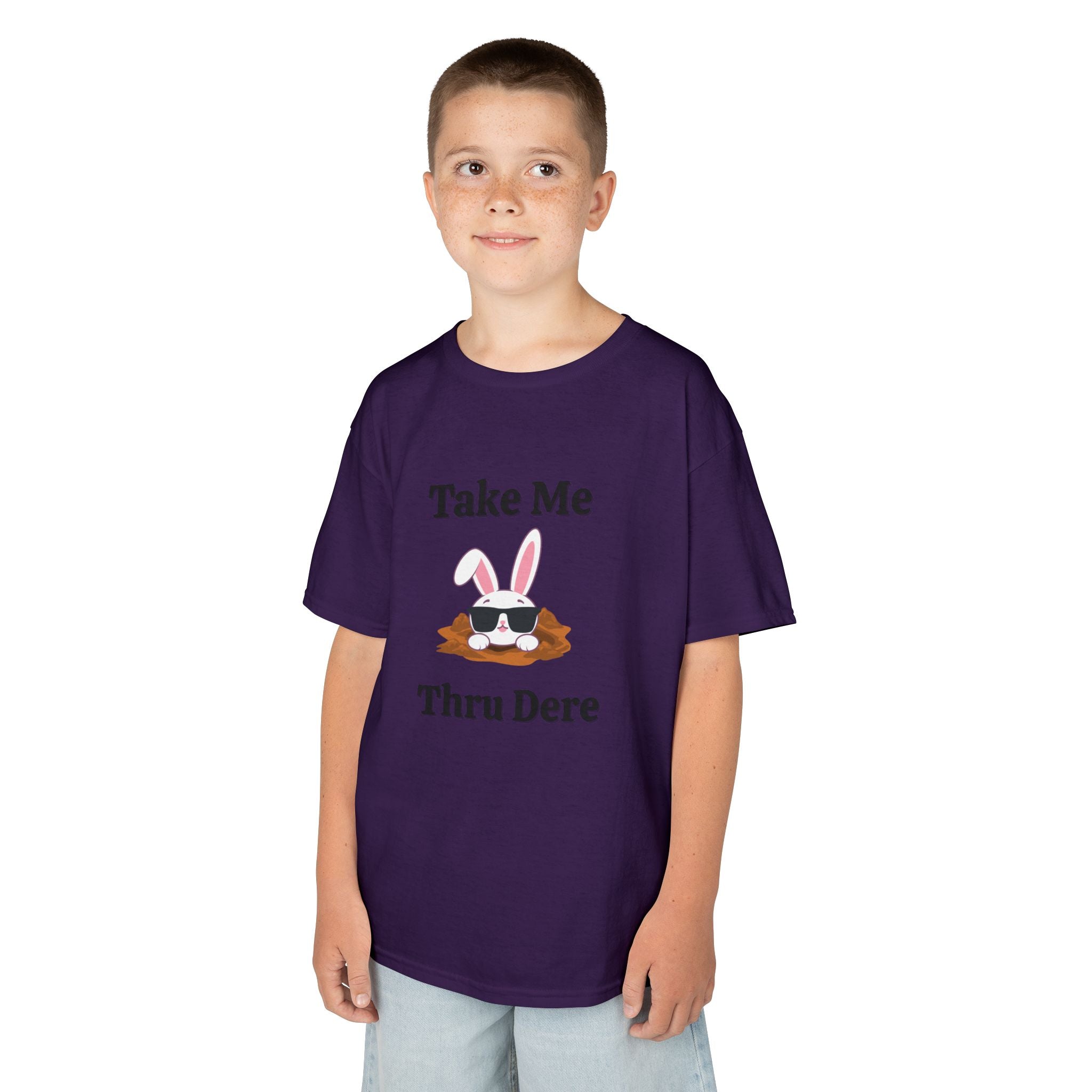 Kids Tee — "Take Me Thru Dere" Bunny Sunglasses Graphic