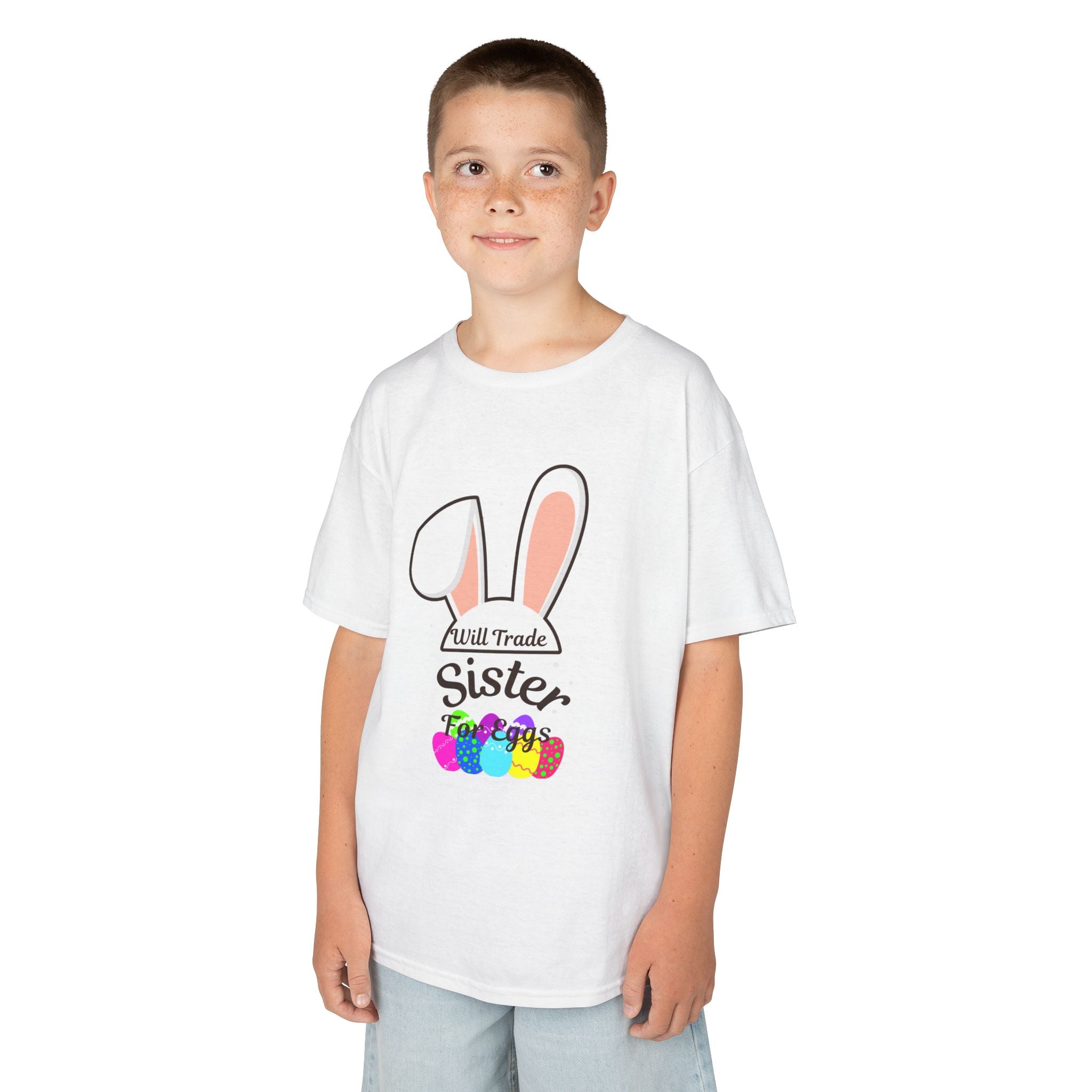 Bunny Ears Sister Kids Tee | Easter bunny, colorful eggs, sibling shirt
