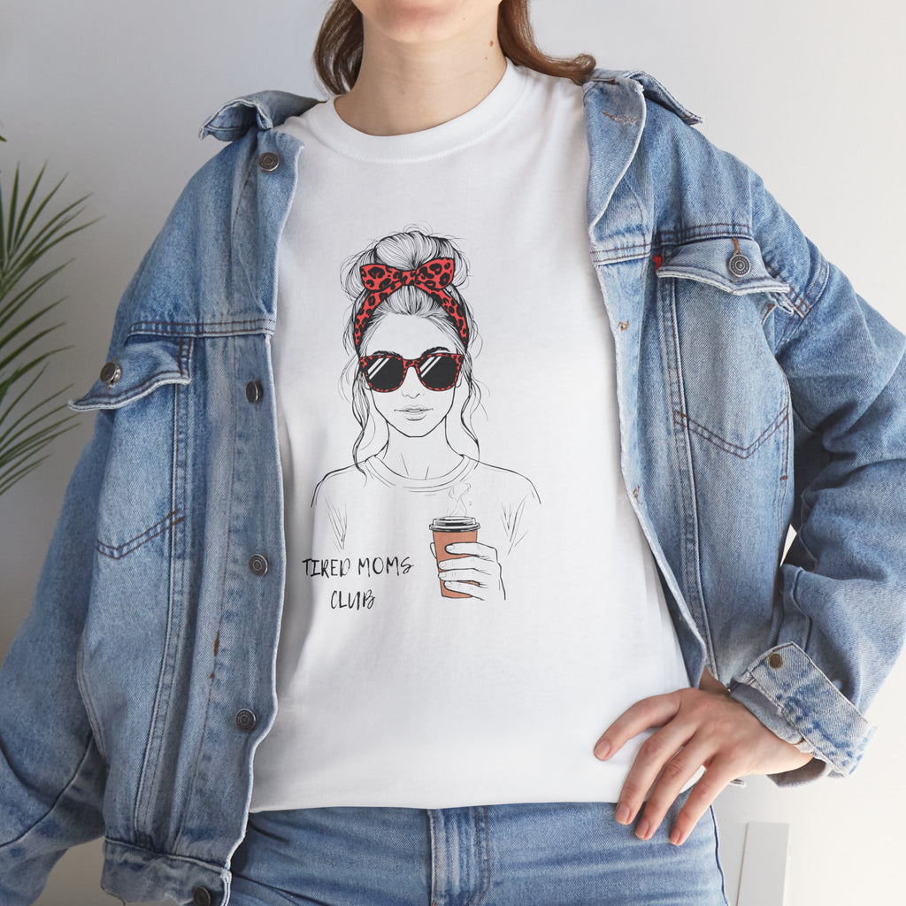 Tired MOM T-Shirt | Mom Hair Bandana Sunglasses Coffee Tee