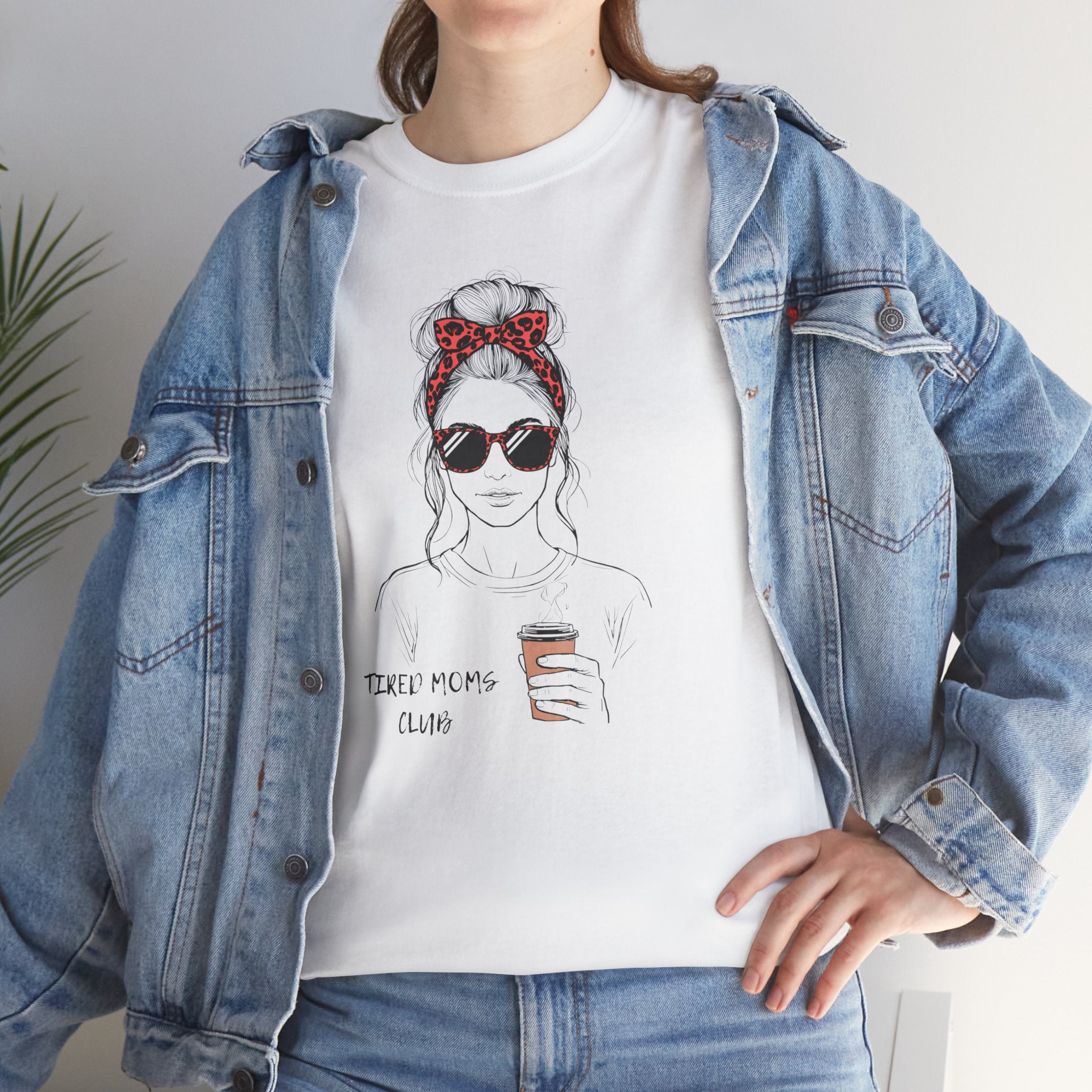 Tired MOM T-Shirt | Mom Hair Bandana Sunglasses Coffee Tee