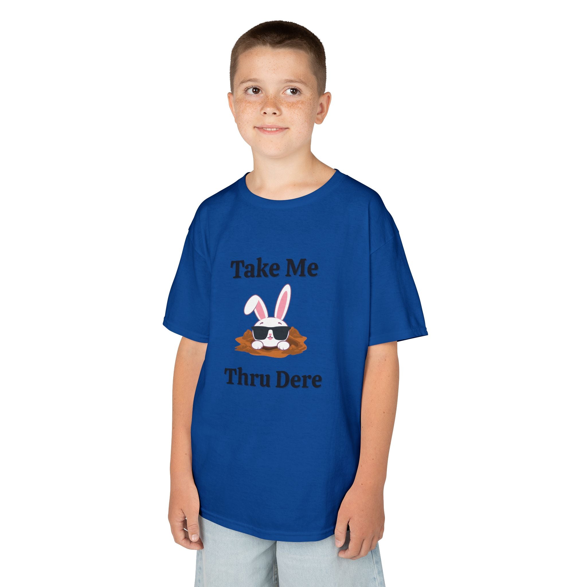 Kids Tee — "Take Me Thru Dere" Bunny Sunglasses Graphic
