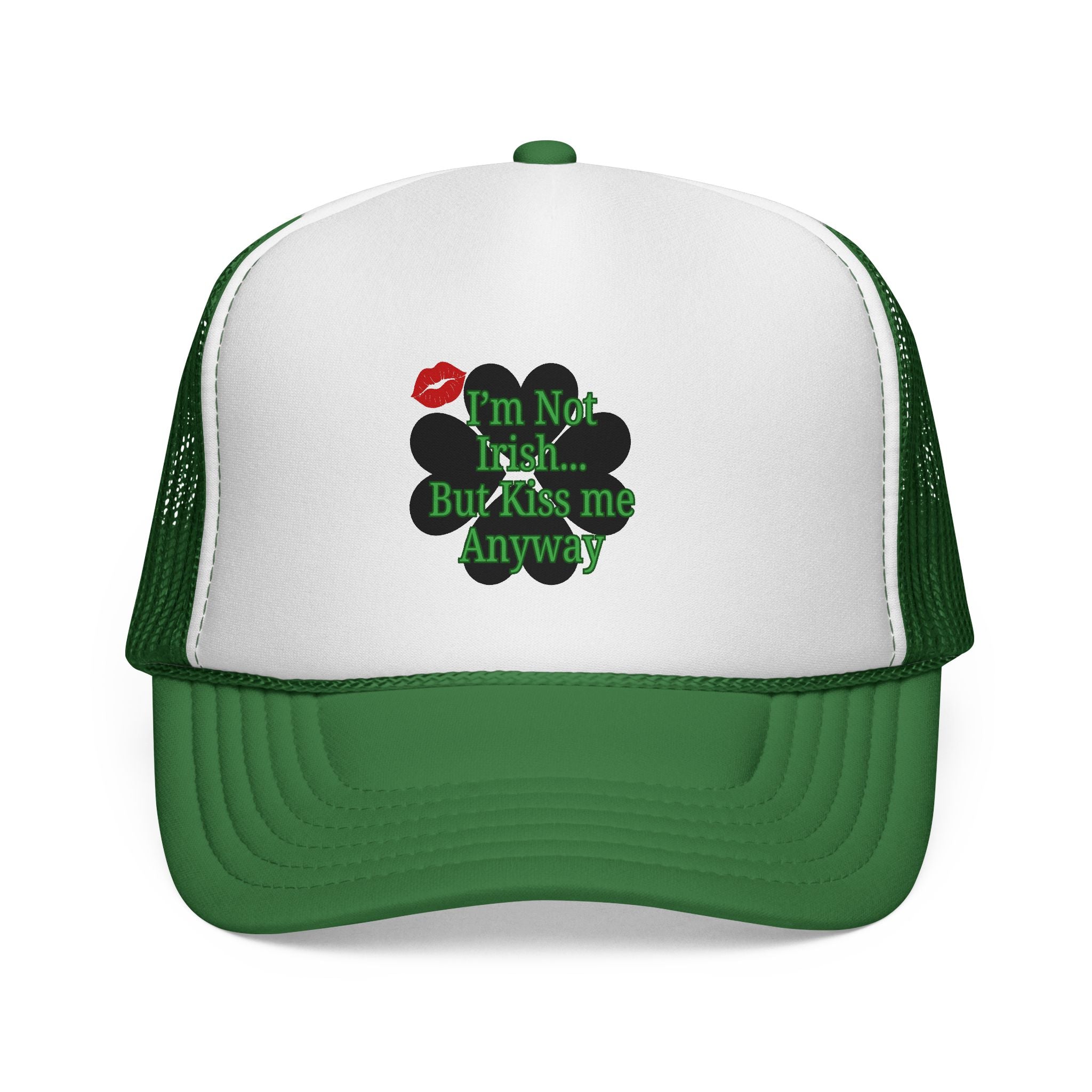 Trucker Cap — “I’m Not Irish… But Kiss Me Anyway” Shamrock St. Patrick’s Hat