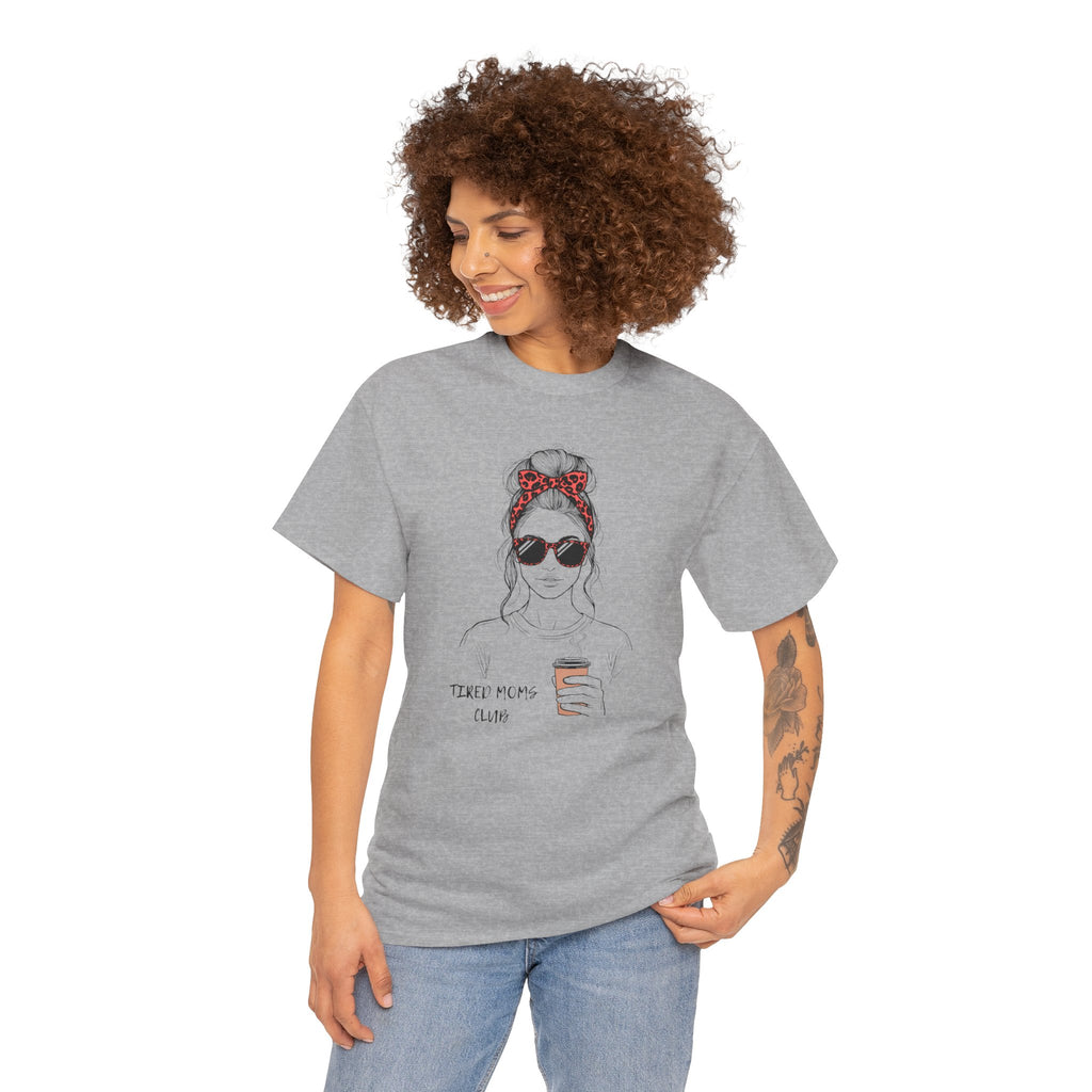 Tired MOM T-Shirt | Mom Hair Bandana Sunglasses Coffee Tee