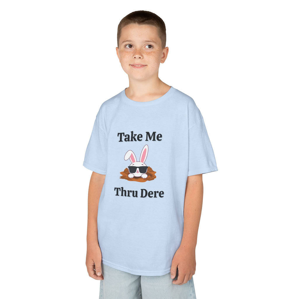 Kids Tee — "Take Me Thru Dere" Bunny Sunglasses Graphic