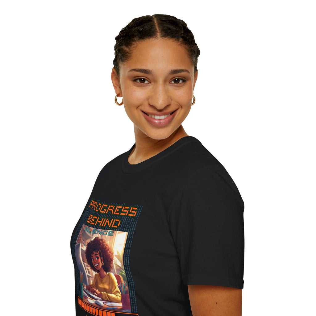 Progress Behind Loading T-Shirt | Retro Gamer Study Girl, Digital Progress Bar Tee