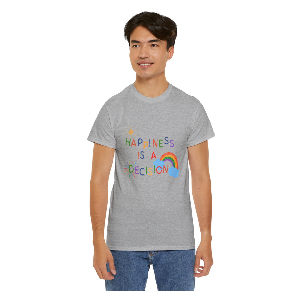 Happiness Is A Decision T-Shirt | Rainbow Handdrawn Positive Quote Tee
