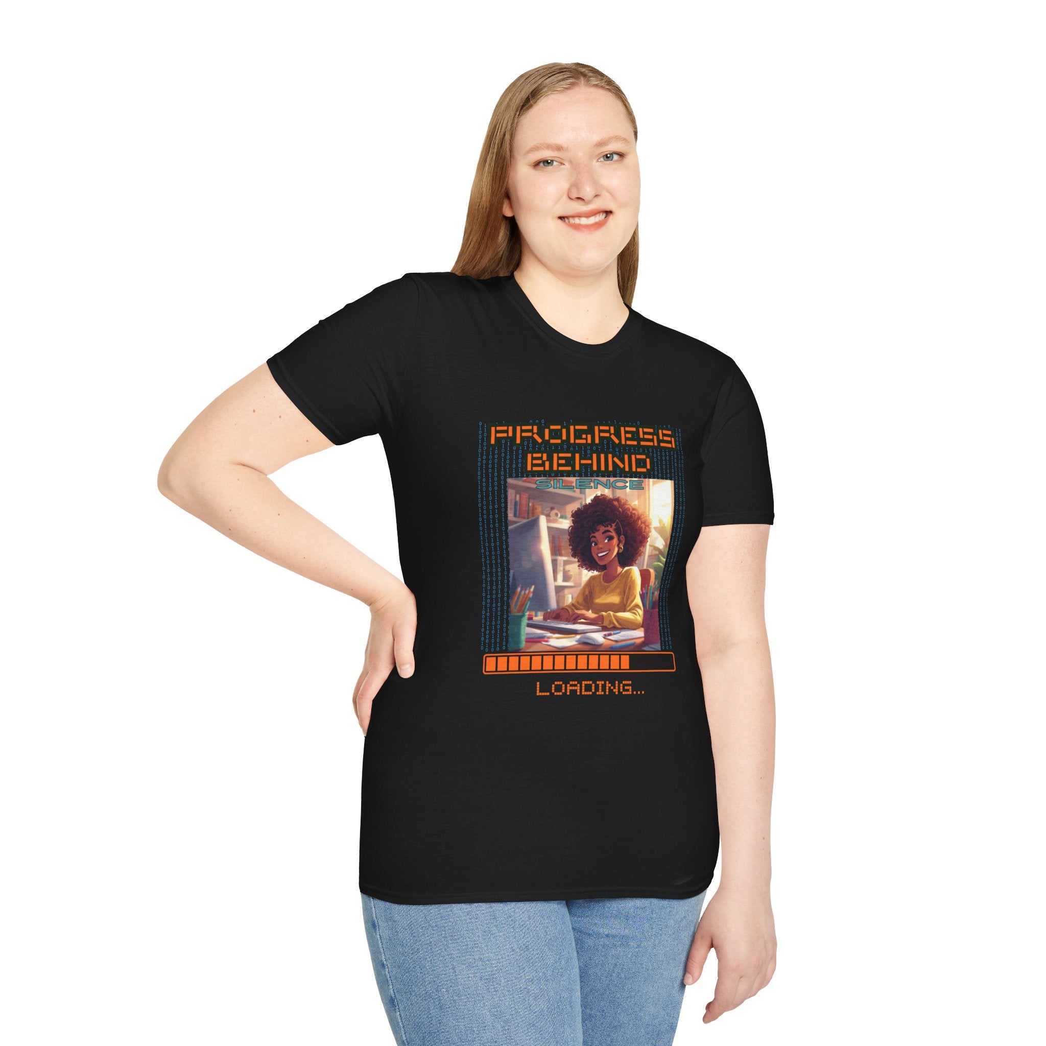 Progress Behind Loading T-Shirt | Retro Gamer Study Girl, Digital Progress Bar Tee