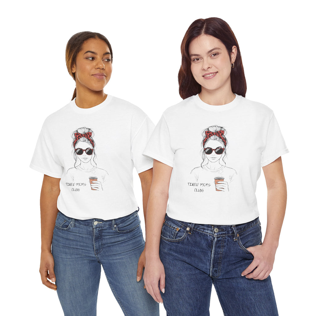 Tired MOM T-Shirt | Mom Hair Bandana Sunglasses Coffee Tee