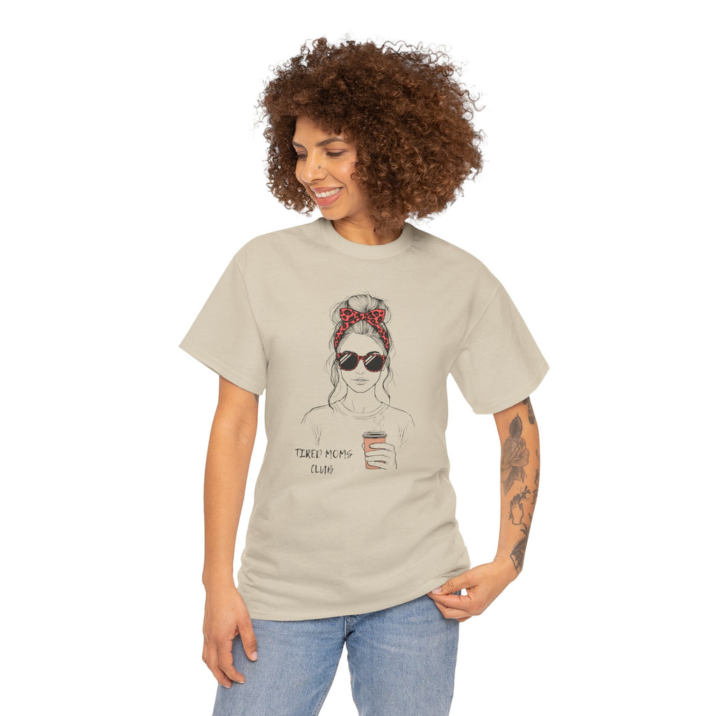 Tired MOM T-Shirt | Mom Hair Bandana Sunglasses Coffee Tee