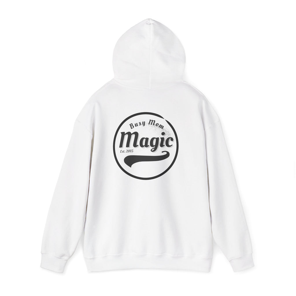 Magic Logo Hoodie | Vintage Circle Badge, 'Busy Mom' Script