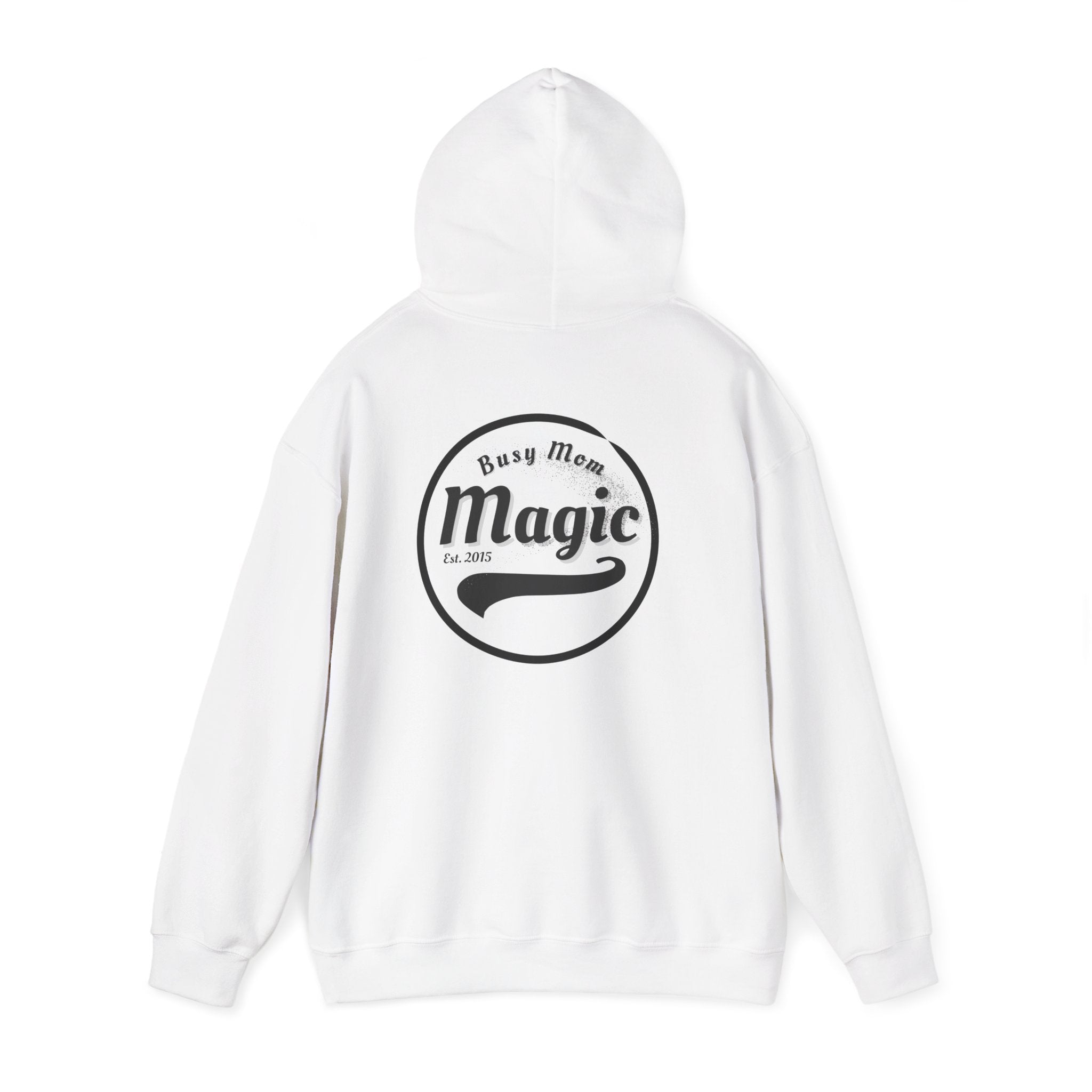 Magic Logo Hoodie | Vintage Circle Badge, 'Busy Mom' Script