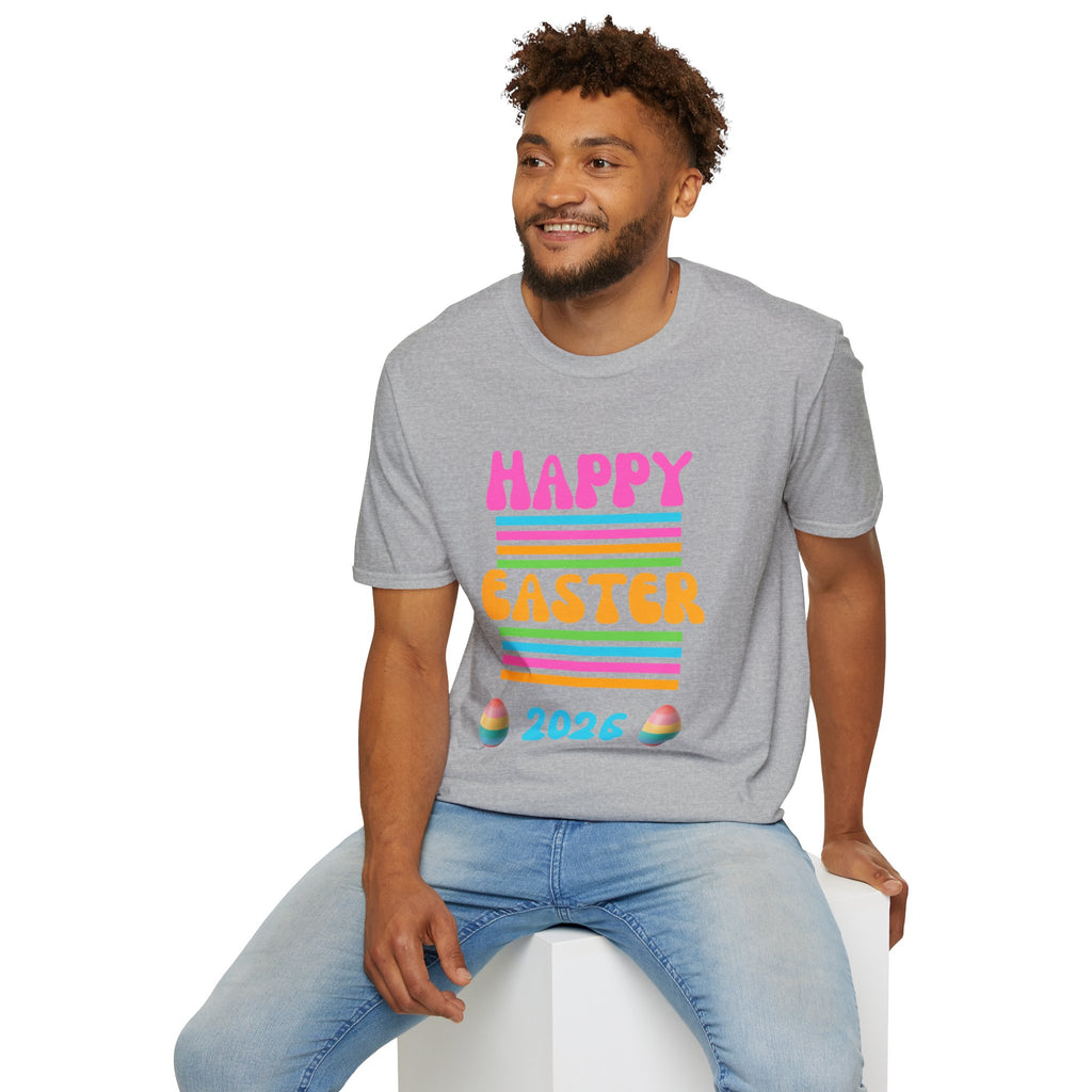 Happy Easter 2026 T-Shirt | Pastel Stripes, Easter Eggs