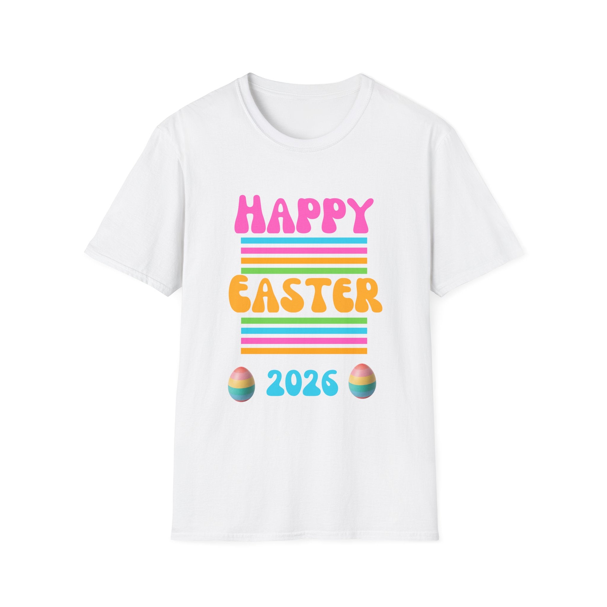 Happy Easter 2026 T-Shirt | Pastel Stripes, Easter Eggs