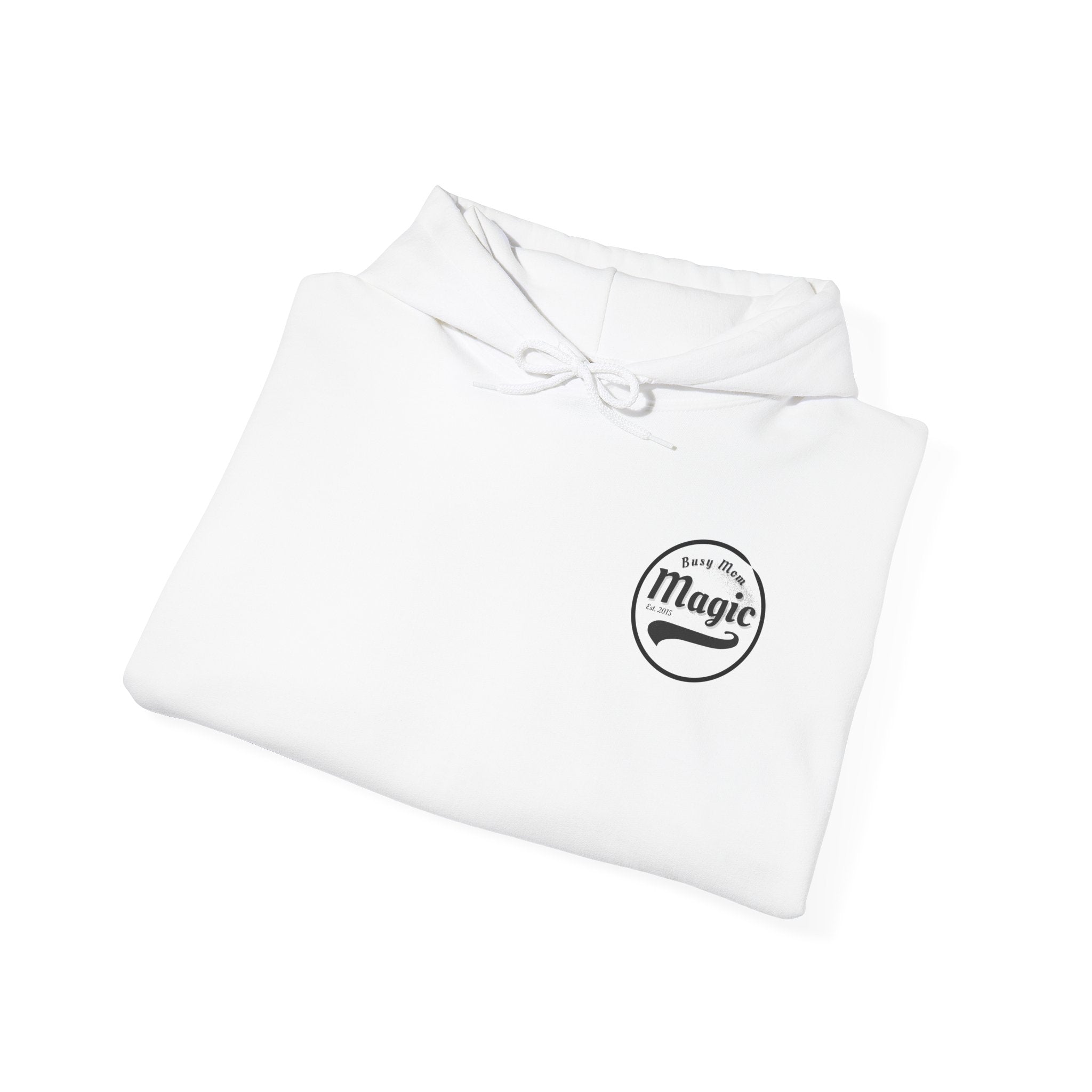 Magic Logo Hoodie | Vintage Circle Badge, 'Busy Mom' Script
