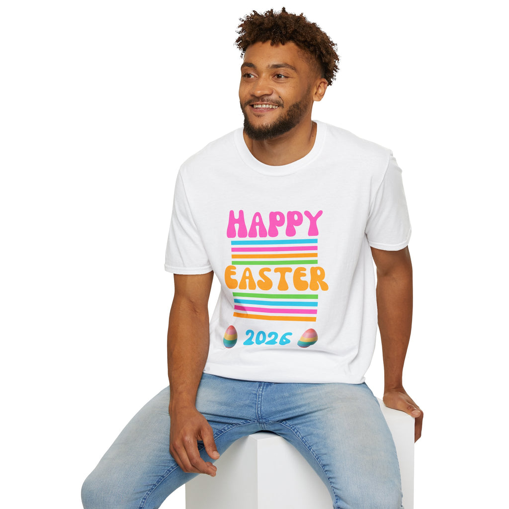 Happy Easter 2026 T-Shirt | Pastel Stripes, Easter Eggs