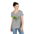 St. Patrick's Day Ladies' V-Neck T-Shirt — Green Shamrock Heart "Happy St. Patrick's Day"