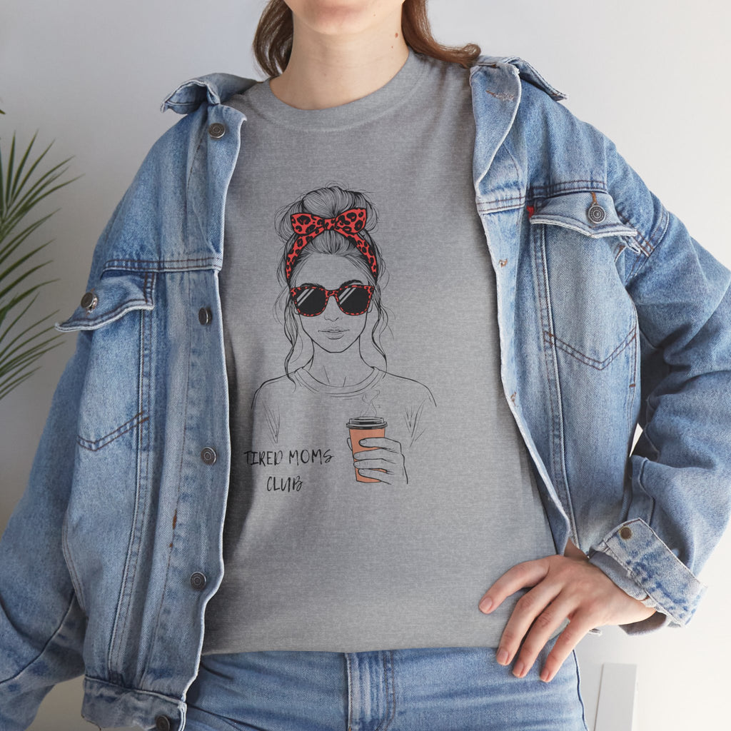 Tired MOM T-Shirt | Mom Hair Bandana Sunglasses Coffee Tee