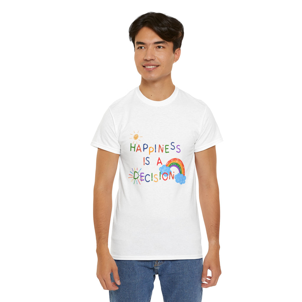Happiness Is A Decision T-Shirt | Rainbow Handdrawn Positive Quote Tee
