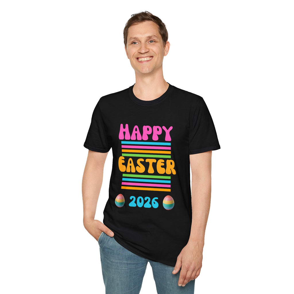 Happy Easter 2026 T-Shirt | Pastel Stripes, Easter Eggs