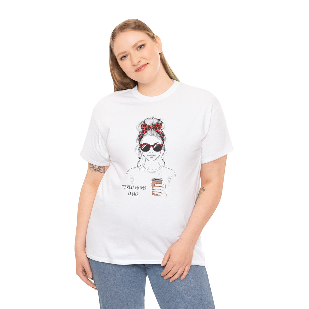 Tired MOM T-Shirt | Mom Hair Bandana Sunglasses Coffee Tee
