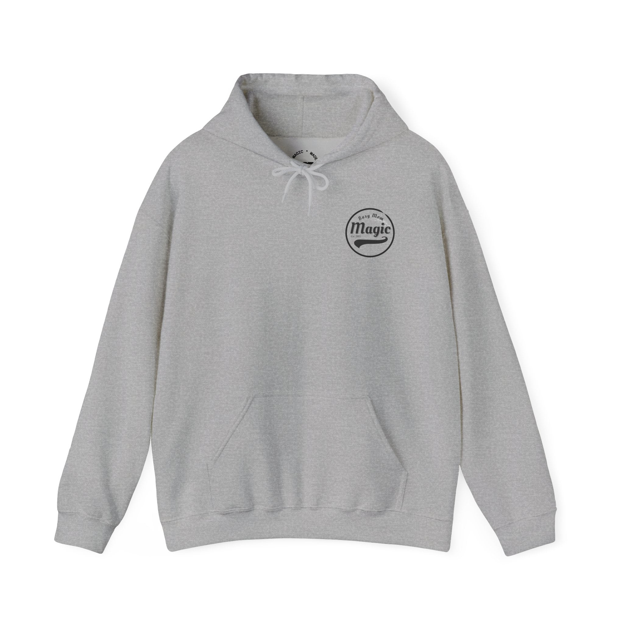 Magic Logo Hoodie | Vintage Circle Badge, 'Busy Mom' Script