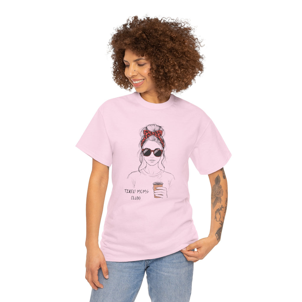 Tired MOM T-Shirt | Mom Hair Bandana Sunglasses Coffee Tee