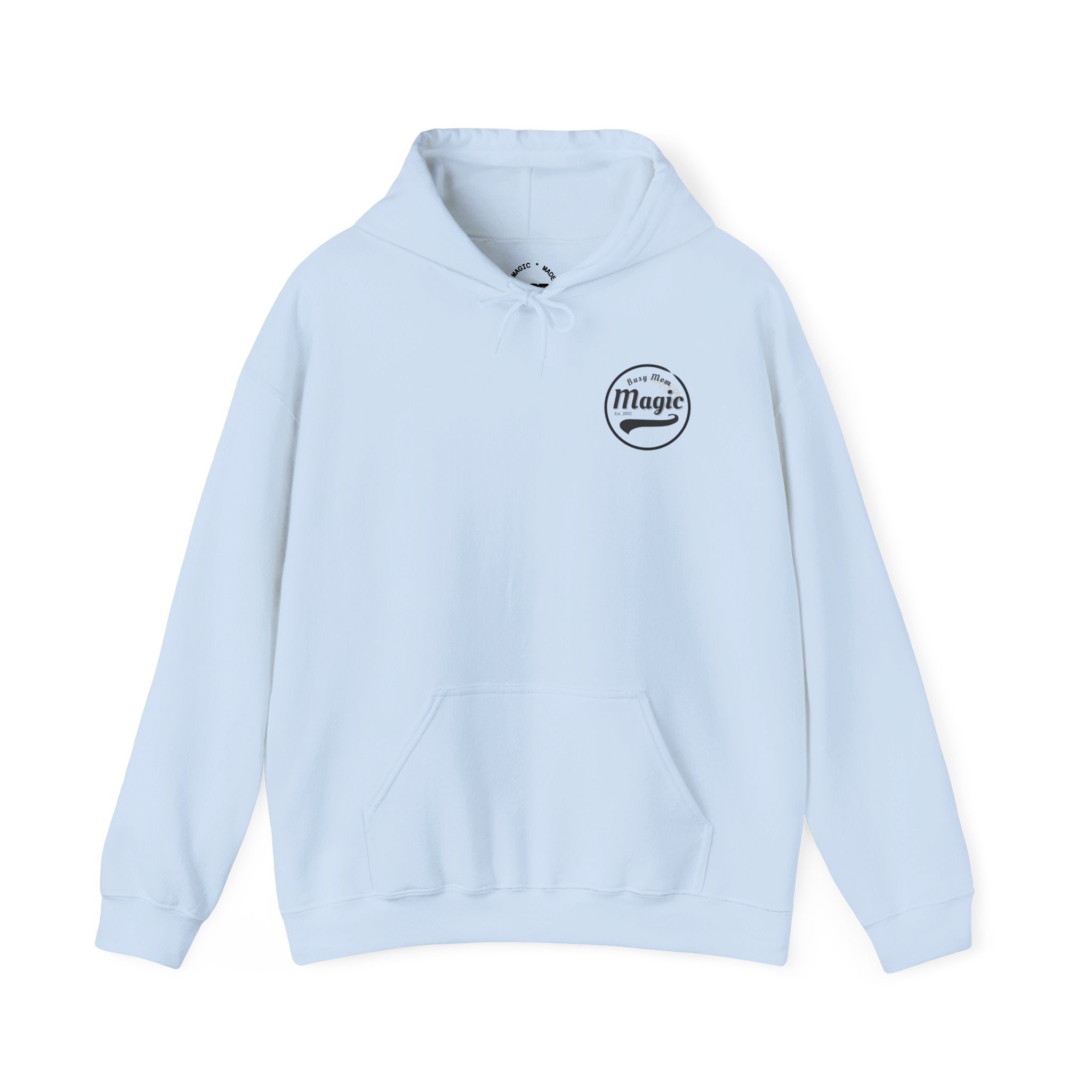 Magic Logo Hoodie | Vintage Circle Badge, 'Busy Mom' Script