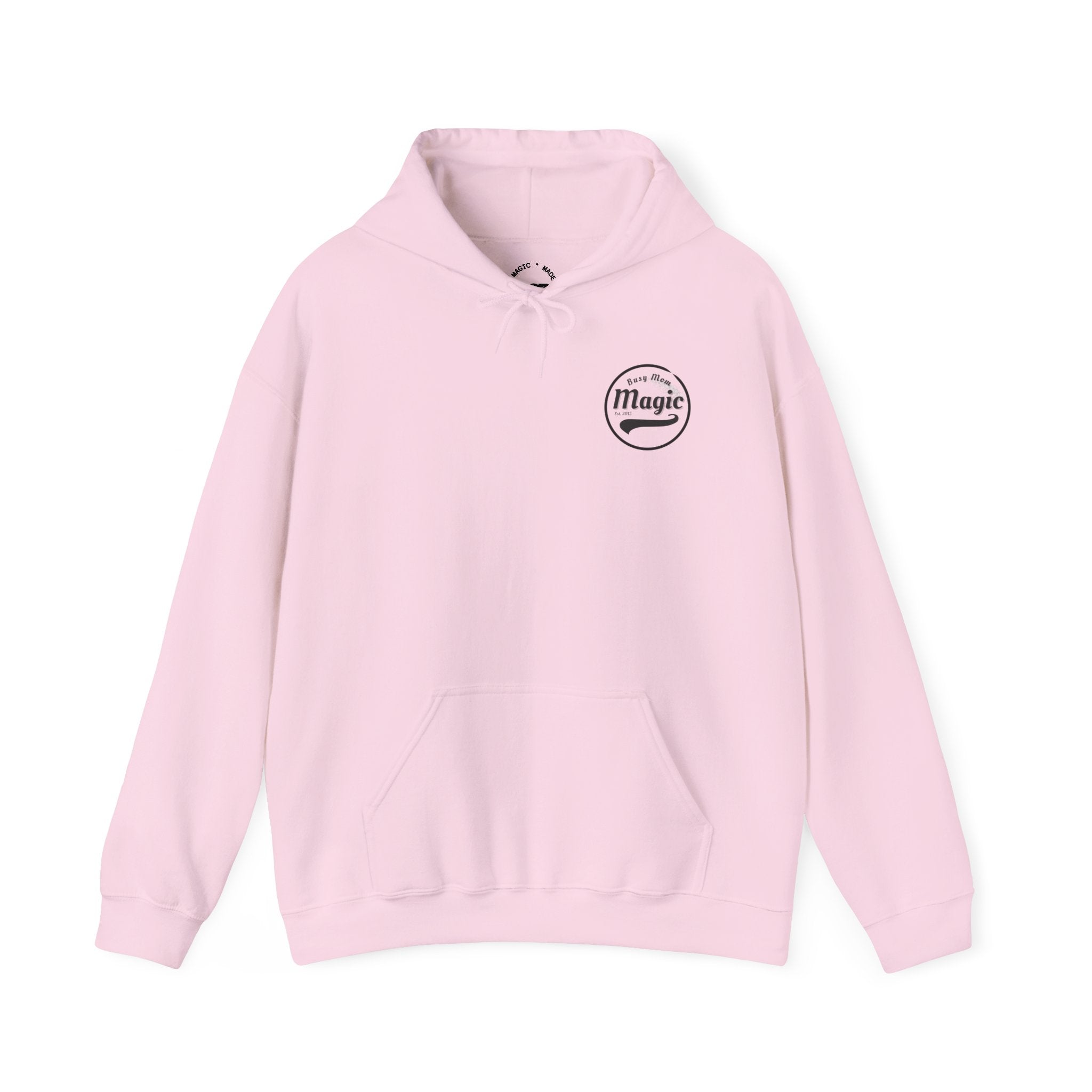 Magic Logo Hoodie | Vintage Circle Badge, 'Busy Mom' Script